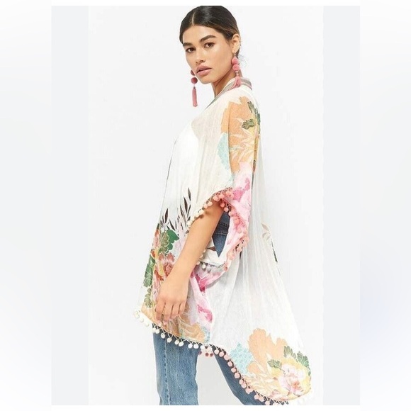 NWT Z & L Made With Love Boho Floral Pom-Pom Caftan Peony Beach Coverup - Picture 3 of 13